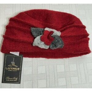 NEW! Lafenice Cloche Wool Hat Women's Red Gray Flower Italy Artsy Boho Winter
